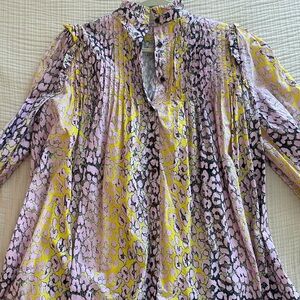 GANNI pink and yellow animal printed midi dress